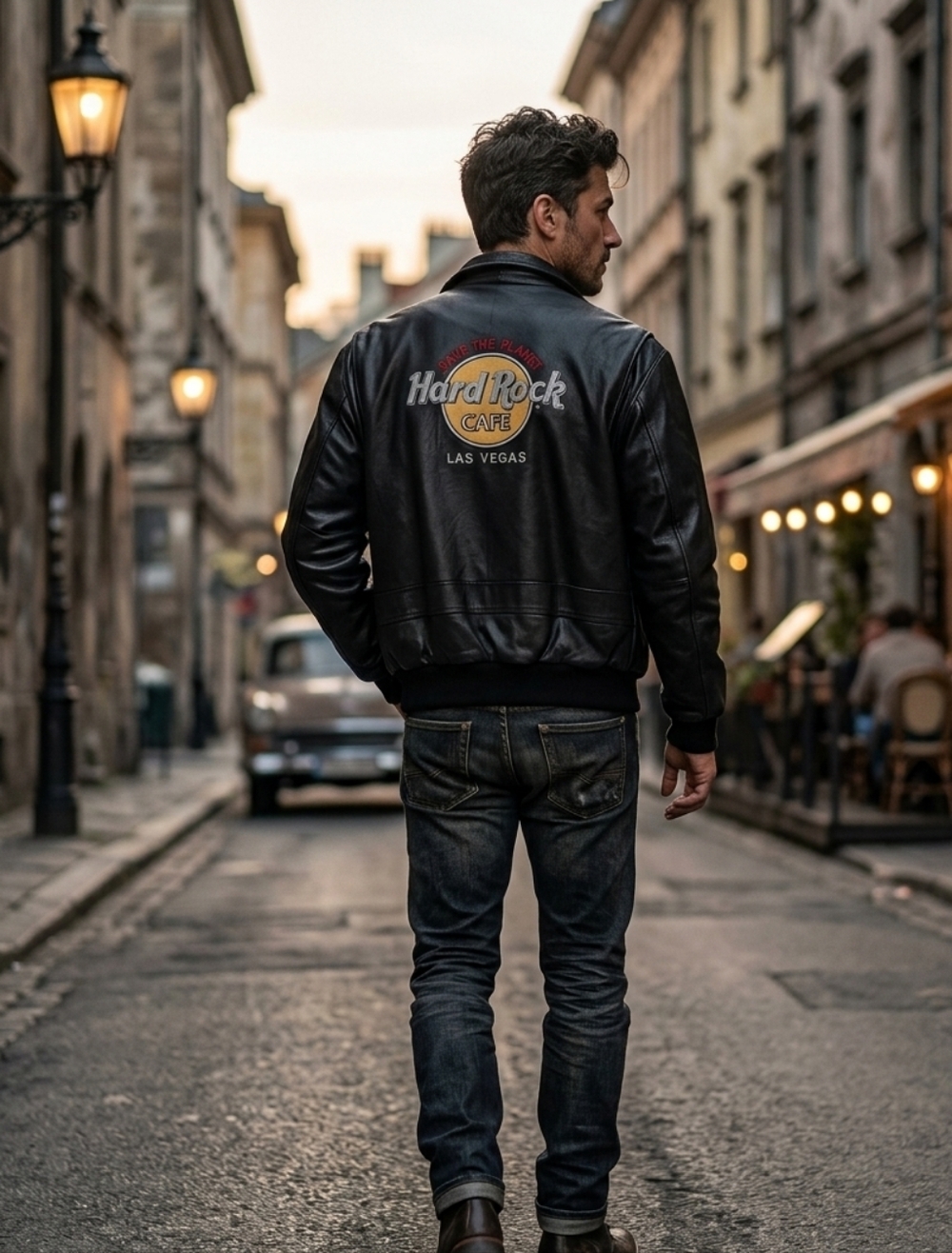 Vintage One Owner Hard Rock Cafe Las Vegas Leather Bomber Motorcycle Jacket
